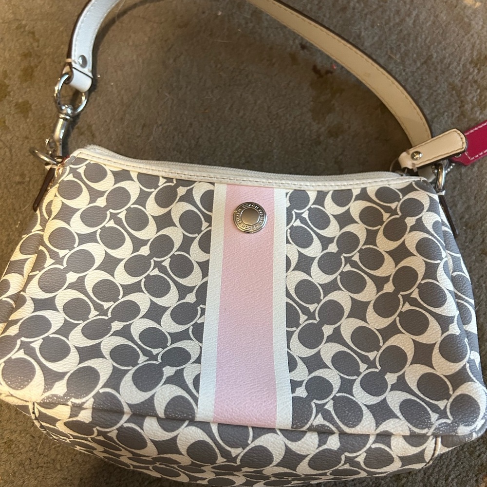 Gray and Pink Patterned Handbag